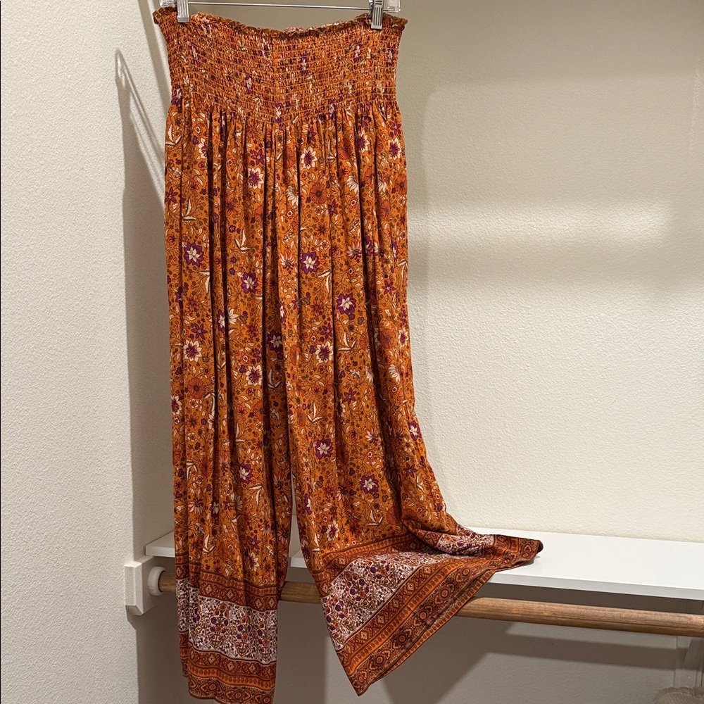 NATURAL LIFE Orange Floral Wide Leg Pants